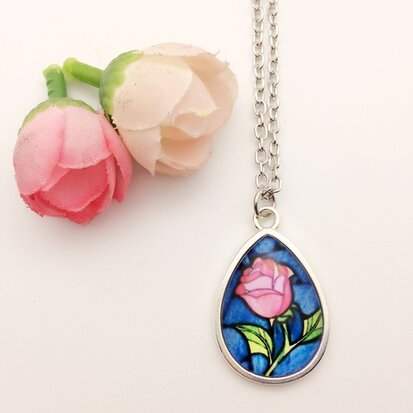 Beauty and the Beast rose waterdrop necklace